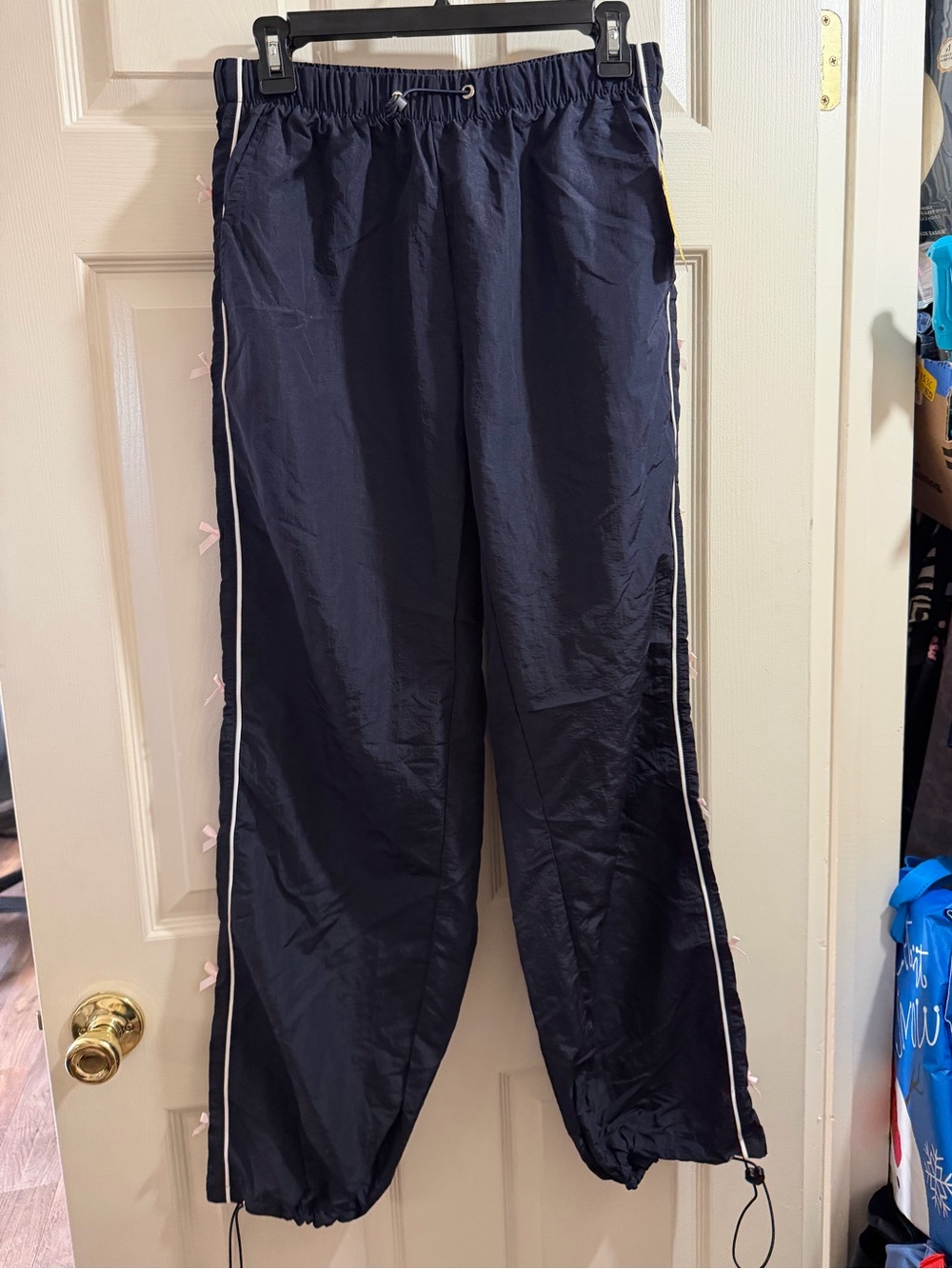 Kids Navy Jogger Sweatpants with White Side Piping